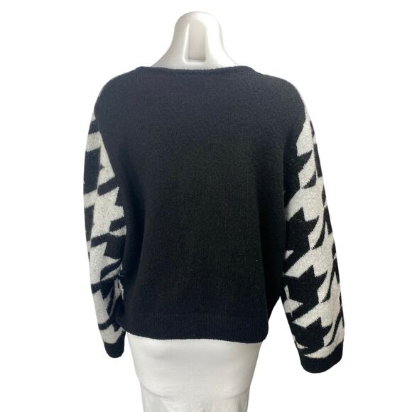H&M Divided Black White Wool Houndstooth Long Sleeve Knit Cardigan Sweater Sz L - Picture 2 of 4